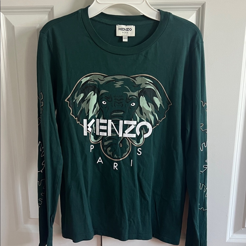 Kenzo Kids Dark Green Elephant Long Sleeve Tee size 12